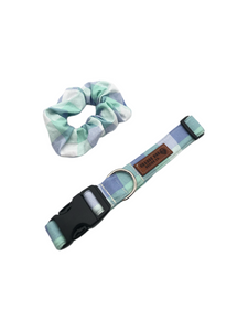 Green Blue Plaid Collar & Matching Scrunchie
